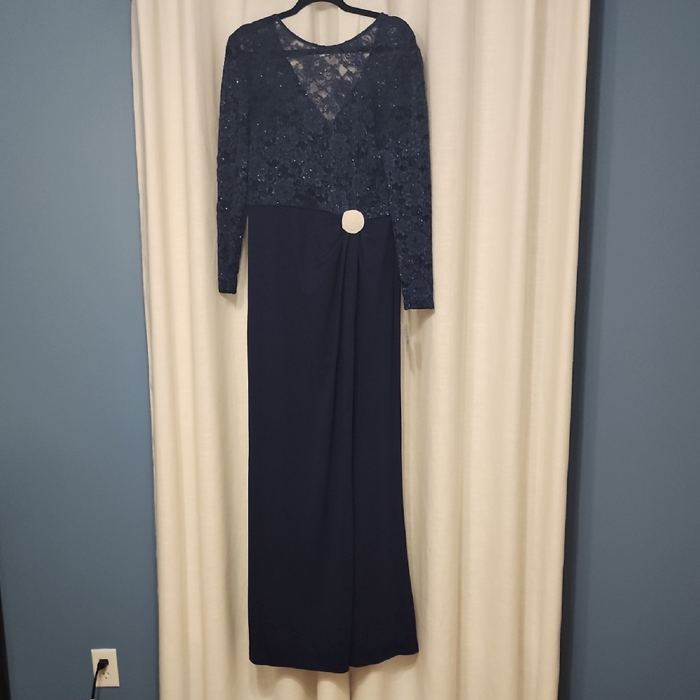 Oleg Cassini Midnight Blue Lace Gown